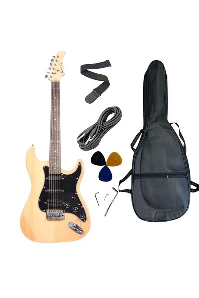 Sazhane Strat Kasa Hss Manyetik AEG111-Natural Elektro Gitar(Kılıf-pena-kablo...