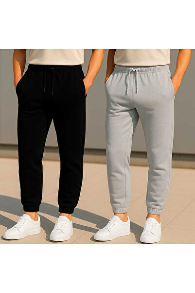 süprem moda (2) Pieces Black-Grey Men's Trackpants with Elasticated Legs