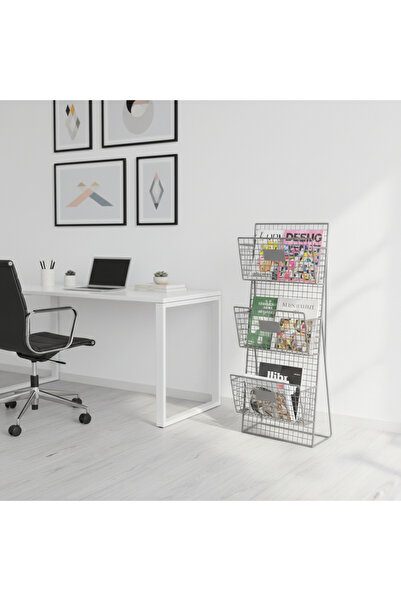 GO DEKOR Dikey 3 Gözlü YENİ Metalik Gri Stant Tel Kafes Kitaplık Dergilik ve ...