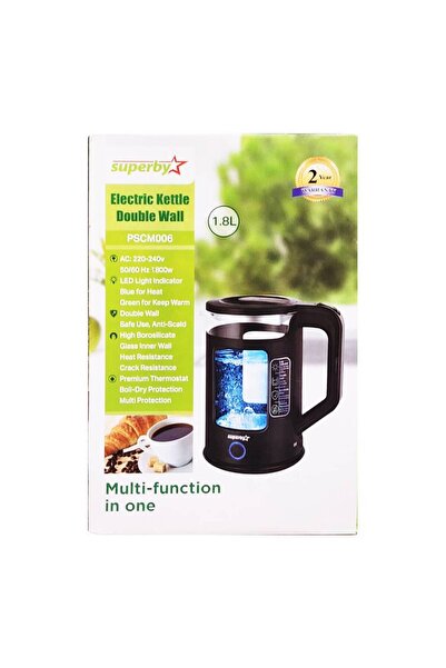 Superb SuperBy double-insulated glass kettle, 1.8 L