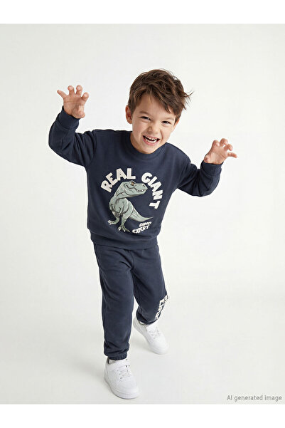 LC Waikiki Antracit guler rotund Dinozaur cu imprimeu Hanorac pentru băieți t...