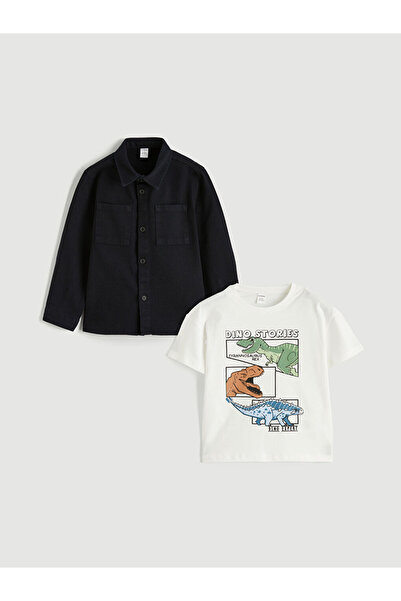 LC Waikiki Black Boy's Gabardine Shirt and T-Shirt