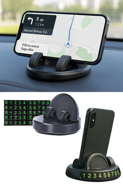 Privo 360° Dönebilen Yapışkanlı Numaratörlü Araç Telefon Tutucu Numaratörlü T...