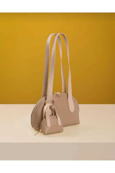 ÖZÜM TAKI Women's Mini Bag Charm Detailed Long Handle Hand and Shoulder Bag Mink