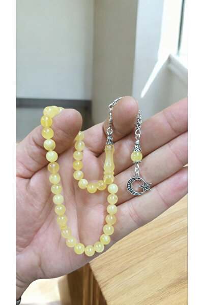 İnan Tesbih Natural Drop Amber Wrist Length Silver Tassel Prayer Beads