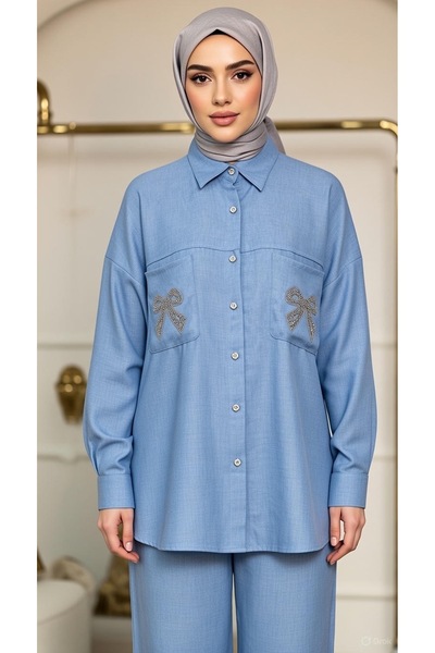 EB SCARF Linen Double Suit with Embroidery Detailing