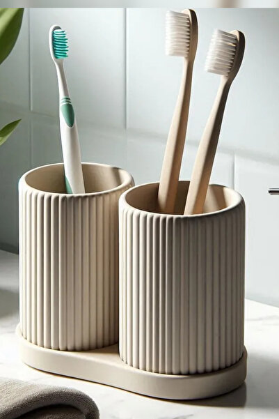 Genç 3D Çiftli Yivli Diş Fırçalık Seti | Ribbed Double Toothbrush Holder | Ba...