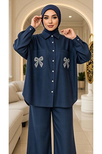 EB SCARF Linen Double Suit with Embroidery Detailing