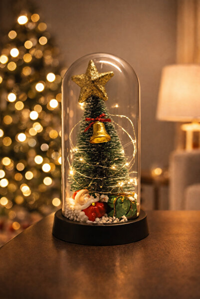hediyeconcepti Cam Fanus İçinde Işıklı Yılbaşı Çam Ağacı – LED Aydınlatmalı D...