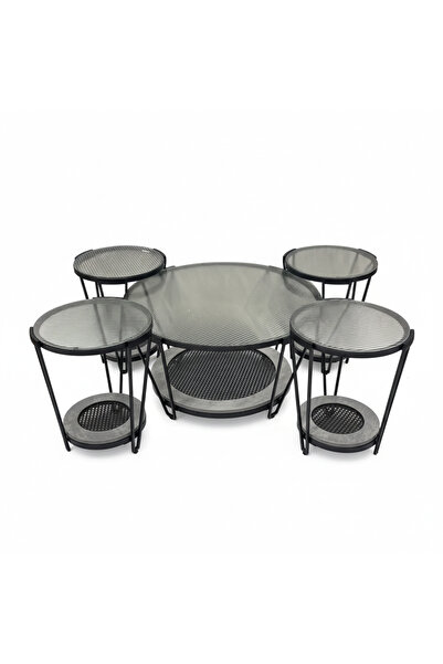 Generic Elite 5-Piece Nesting Coffee & Service Table Set – Tempered Glass Top