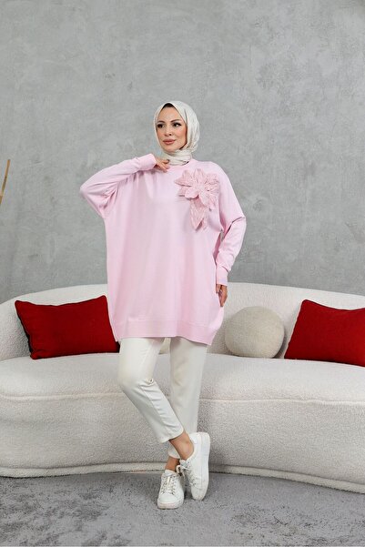 NEW DAĞ Soğuk İplik Çiçek Detaylı Triko Tunik