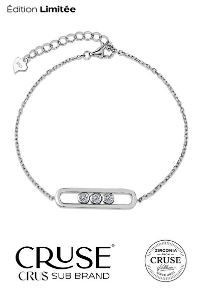Cruse 925 Ayar Gümüş ÉCLAT Motion™ Hareketli Taşlı Bileklik 18 Ayar Beyaz Alt...