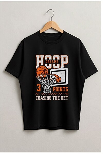 LORVEX Hoop Dreams Printed Oversized Unisex Cotton Tshirt - Tshirt