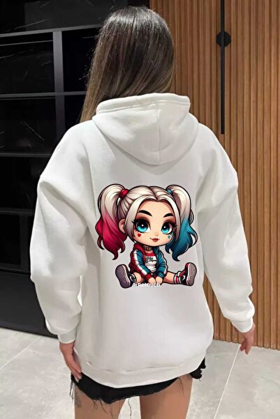 Lario Γυναικείο φούτερ μεγάλου μεγέθους με λευκή κουκούλα με τσέπη καγκουρό μ...