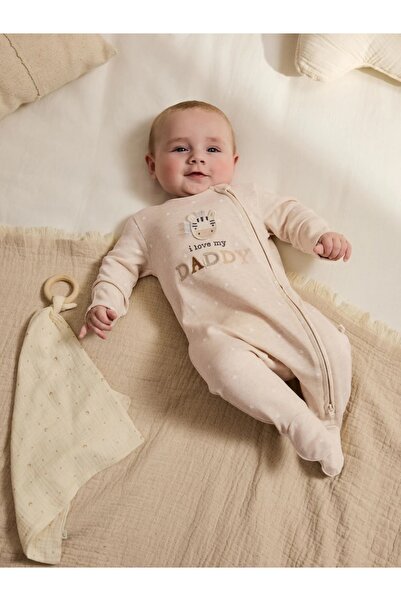 Next Baby %100 Pamuk "Babamı Seviyorum" Yazılı, Çift Yönlü Fermuarlı Bebek Uy...