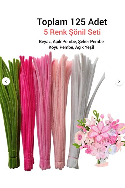 hobi market art Çiçek Yapımına Uygun Şönil Seti 125 Adet Pembe Tonları