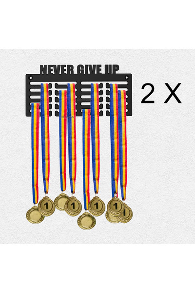 OEM Set of 2 medal holders NEVER GIVE UP, 25x11cm, plastic, black