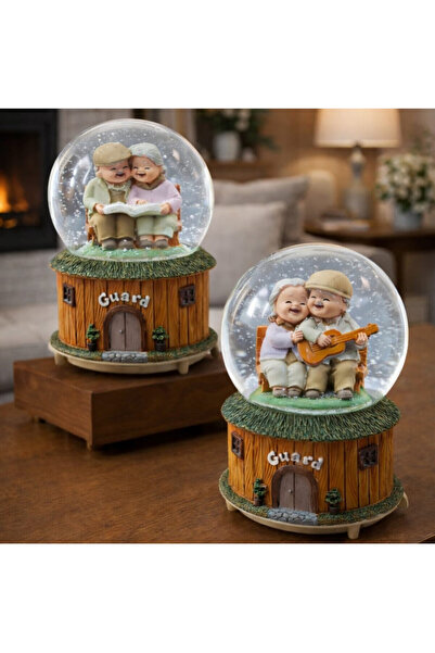 HEPBİMODA Yaşlı Çiftler Büyük Boy Işıklı Müzikli Püskürtmeli Kar Küresi Sevgi...