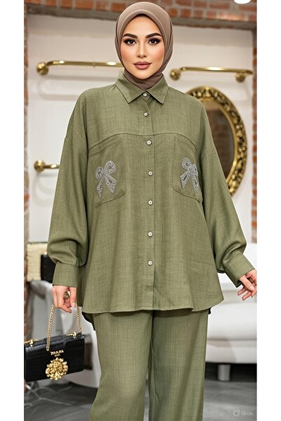 EB SCARF Linen Double Suit with Embroidery Detailing