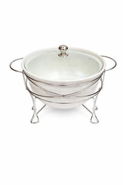 Urbanza Round Chafing Dish with Glass Lid & Metal Stand – 3.3 Liter Serving Bowl