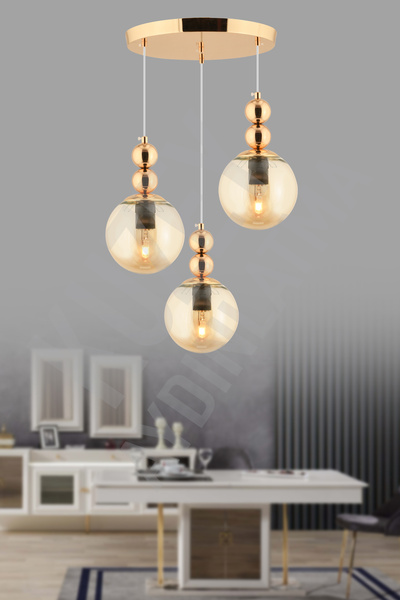 KUZEY AYDINLATMA ŞİMAL 3 LÜ GOLD GLOP CAMLI MODERN ŞIK AVİZE AYDINLATMA