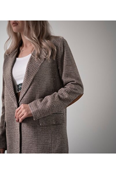 Burcia Plaid Pattern Blazer Jacket with Sleeve Detail