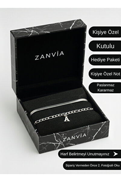 ZANVİA Kişiye Özel Harfli Çelik Kararmaz Bileklik Çift Bilekliği Sevgiliye,Eş...