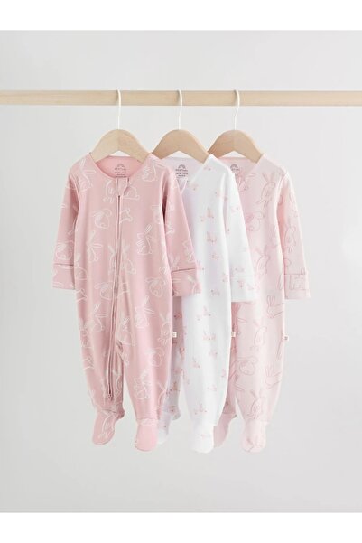 Next Baby حقيبة نوم للأطفال مصنوعة من القطن بنسبة 100% بنمط أرنب وردي وسحاب م...