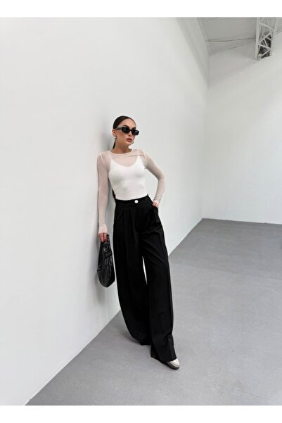 Wear Up    230 Gr Poly Viscose Full Lycra Pleated Palazzo Trousers