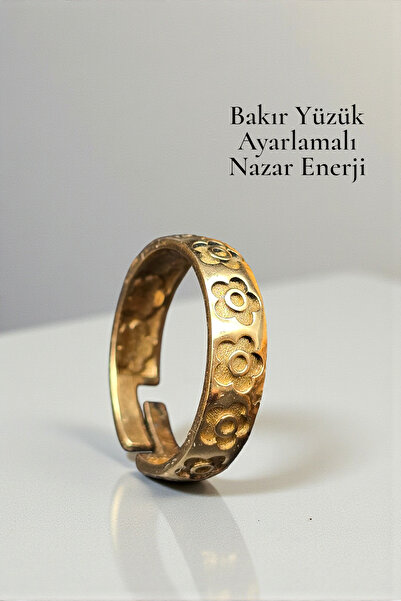 NBS Beautiful Naturel Stones Copper Ring Flower Happiness Gold Color Peace Ad...