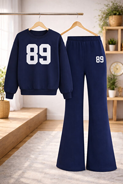 Kids Kız Çocuk 89 Baskılı Lacivert Bisiklet Yaka Sweatshirt-Bol Kesim Laciver...