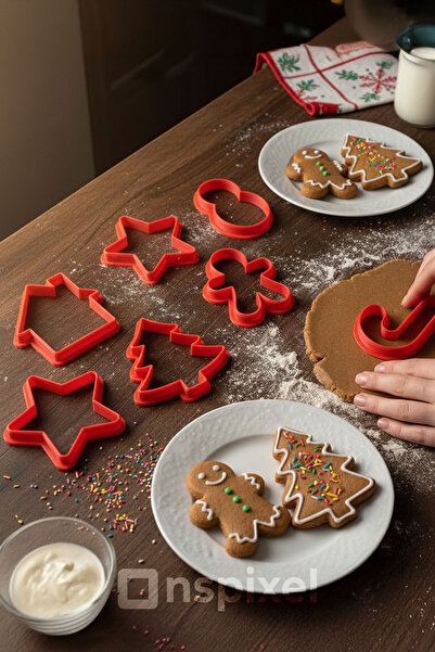 NSART 6'lı Yılbaşı Temalı Kurabiye Kalıbı Seti ÇamAğacı, Yıldız, Ev, Kardan A...