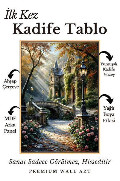 ARTAN GALLERY İtalyan Kadife Tablo Çerçeveli Manzara | Şato Bahçe Sonbahar | ...