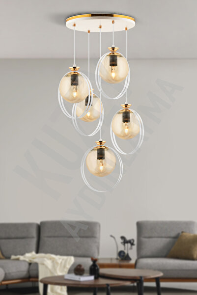 KUZEY AYDINLATMA BUSE 5 Lİ BAL GLOP CAMLI MODERN ŞIK AYDINLATMA AVİZE