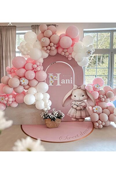 Mora süslemeleri Pudra pembe beyaz balon zincir seti 100 lü