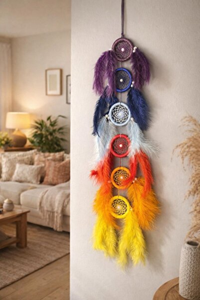 DecorDrive Gökkuşağı Renkli El Yapımı Dekoratif Düş Rüya Kapanı – Nazar Koruy...