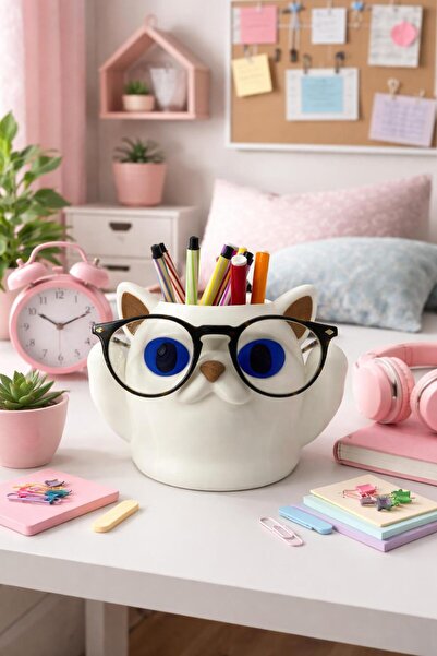 NOVATECH İNOVASYON Kedi Figürlü Kalemlik ve Gözlük Tutucu Dekoratif Ve Fonksi...