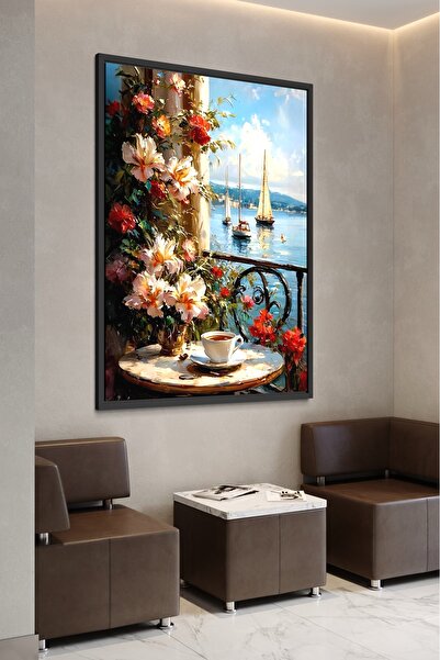 ARTAN GALLERY İtalyan Kadife Çerçeveli Manzara Tablo | Deniz & Yelkenli | Bal...
