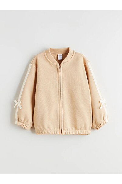 LC Waikiki Lcw Kids Beige Crew Neck Bow Detail Girls' Cardigan