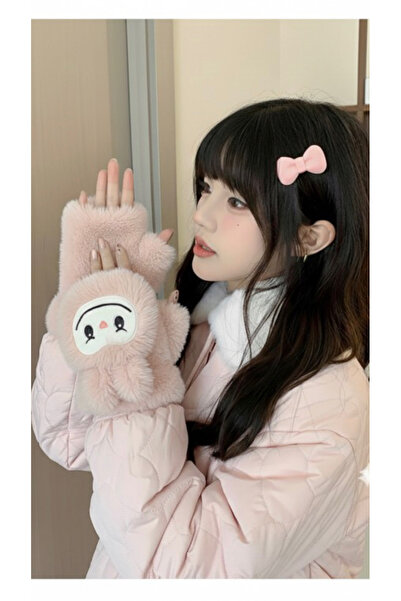 synshop Labubu Winter Snow Gloves Plush Luxury Soft Buttoned Cover Fingerless...