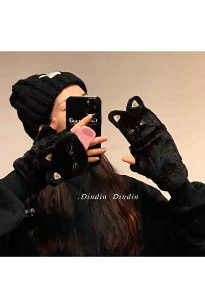 synshop Labubu Winter Snow Gloves Plush Luxury Soft Buttoned Cover Fingerless...