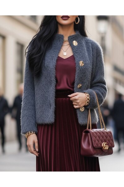 Ahzem Collection Luxury Cashmere Coat with Gold Buttons