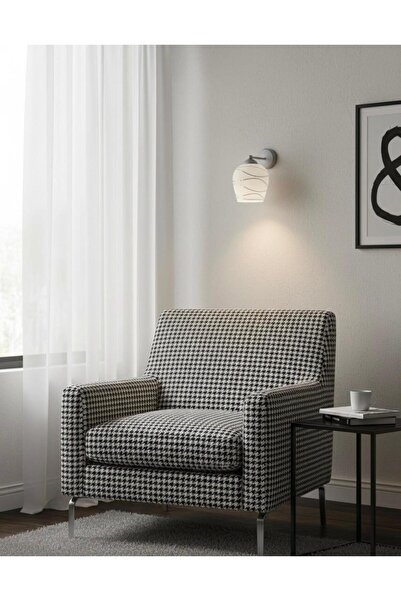 BİAVİZE شمعدان حائط من الكروم الرمادي مع زجاج منقوش باللون الأبيض