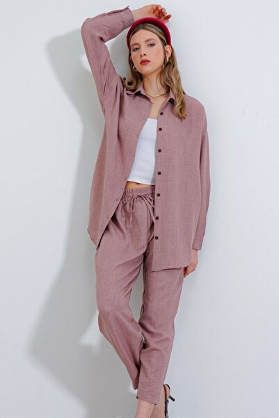 JANES Dusty Rose Oversize Linen Bottom Top Set 6622