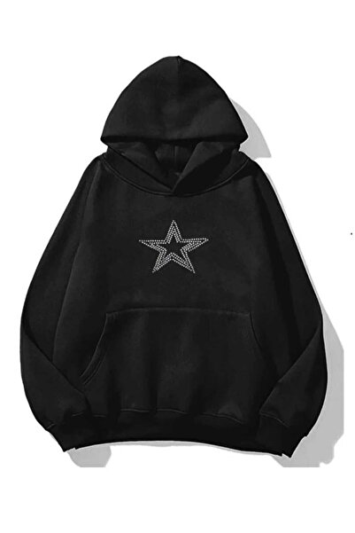 COHERENT Unisex Erkek/Kadın YILDIZ Renkli TAŞ BASKILI Pamuklu Oversize Kapüşo...