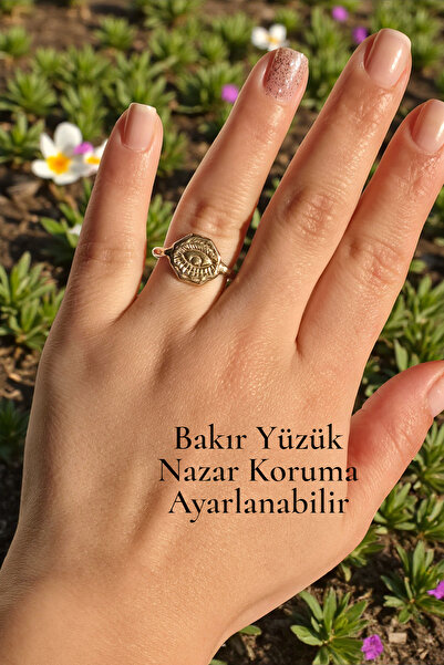 NBS Beautiful Naturel Stones Nazar Copper Ring Antique Adjustable Quality Sty...