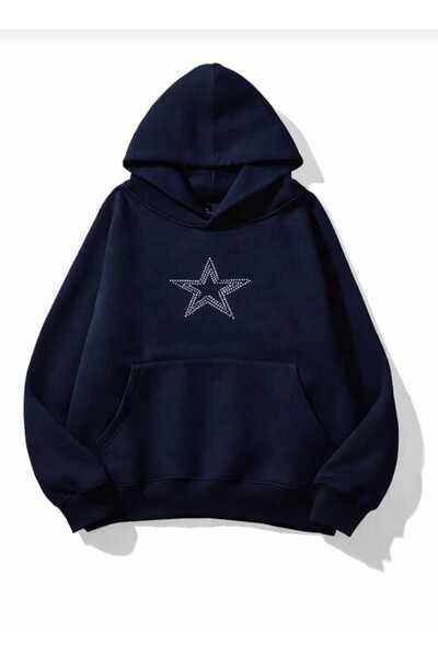 COHERENT Unisex Erkek/Kadın YILDIZ Renkli TAŞ BASKILI Pamuklu Oversize Kapüşo...