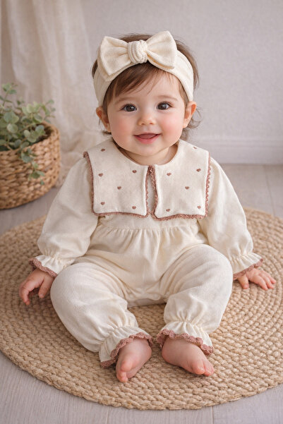 ALLYA MİNİ DRESS Kare Mendil Yakalı Kalp Nakışlı %100 Pamuk Waffle Kumaş Tulu...