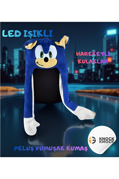 İG KNOCK KNOCK قبعة سونيك القطيفة المضيئة بتقنية LED - أذن متحركة - قبعة شخصي...