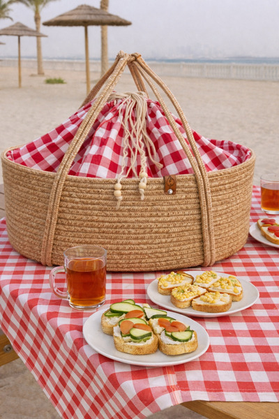 NuaCraft سلة نزهة مصنوعة يدويًا من الخيزران - نسيج طبيعي من الخيزران، سعة كبي...